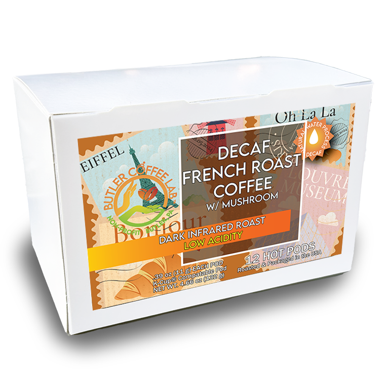 Decaf French Roast Coffee w/Mushroom - 12 Pod Box