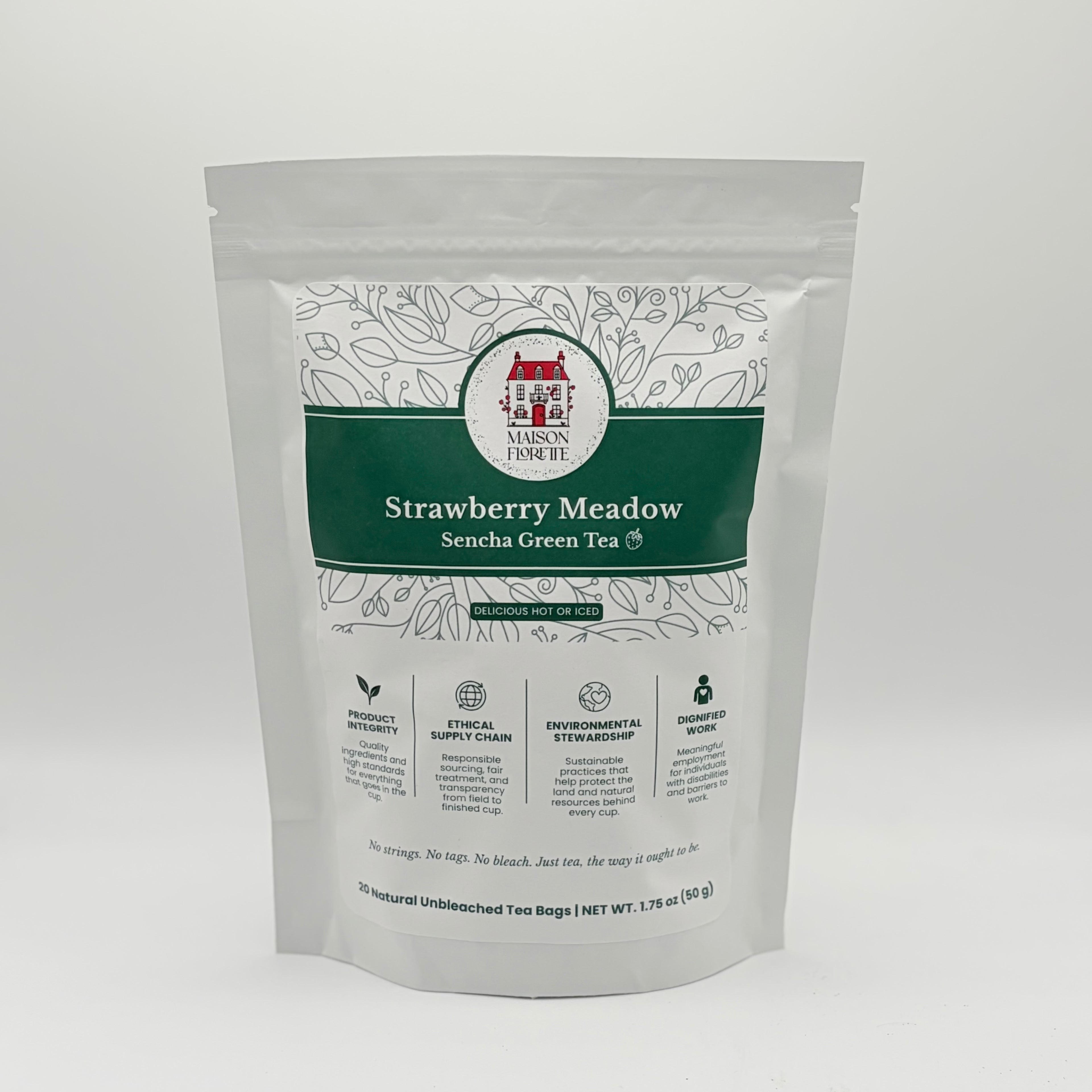 Strawberry Meadow Sencha Green Tea - 20 Natural Tea Bags