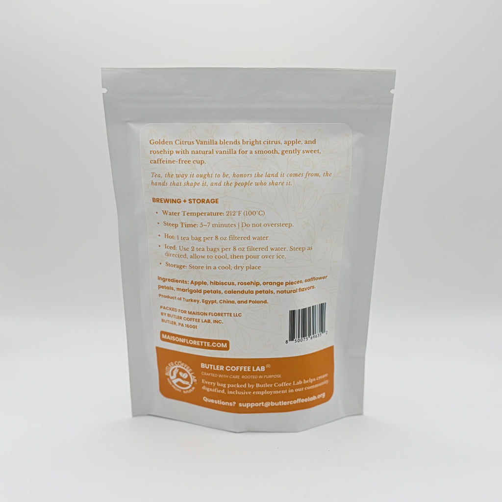Golden Citrus Vanilla Caffeine-Free Herbal Tea - 20 Natural Tea Bags