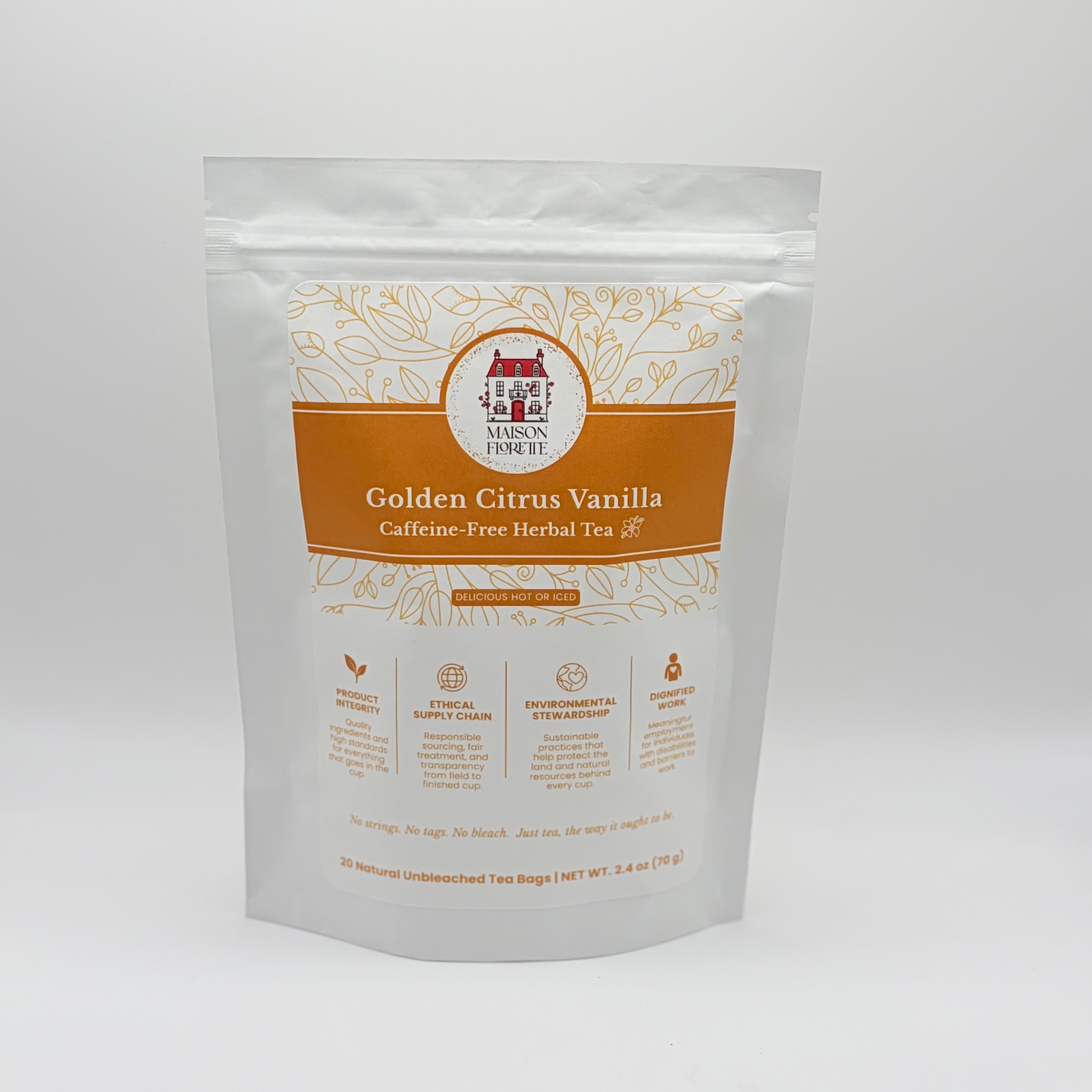 Golden Citrus Vanilla Caffeine-Free Herbal Tea - 20 Natural Tea Bags