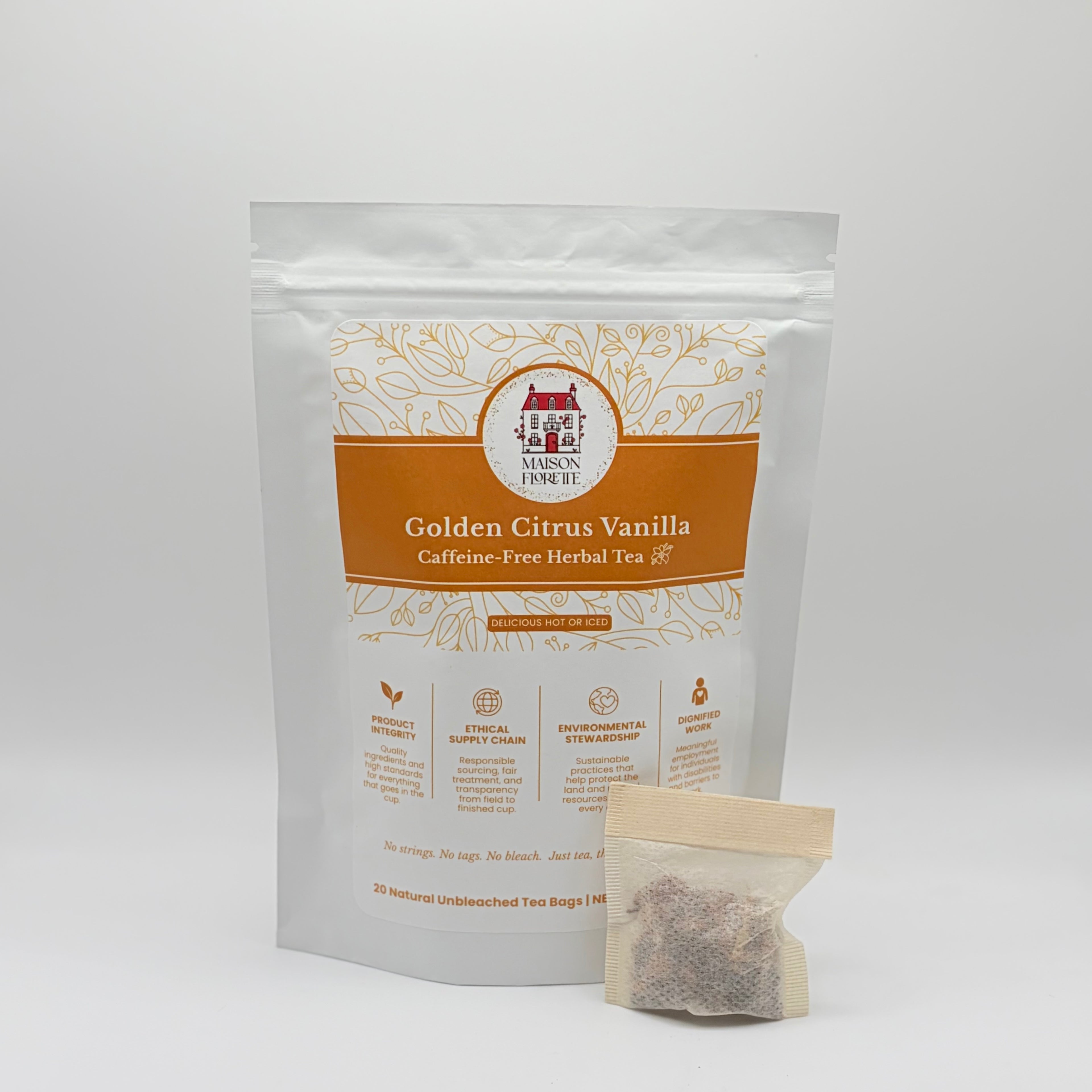 Golden Citrus Vanilla Caffeine-Free Herbal Tea - 20 Natural Tea Bags