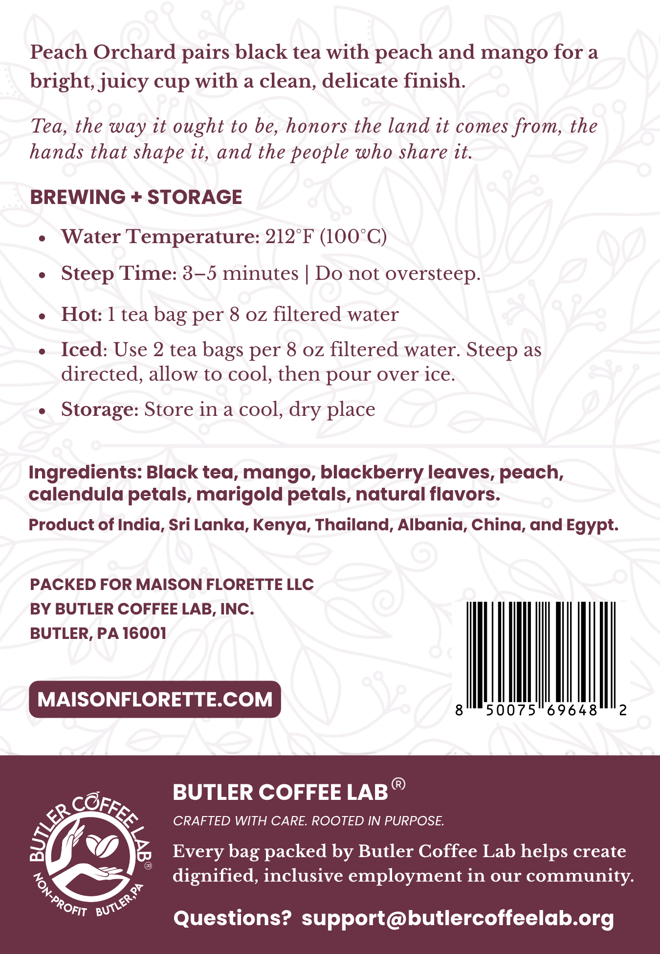 Peach Orchard Traditional Black Tea - 20 Natural Tea Bags